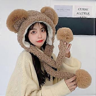 Cappello da donna kawaii con orecchie da orsacchiotto, sciarpa