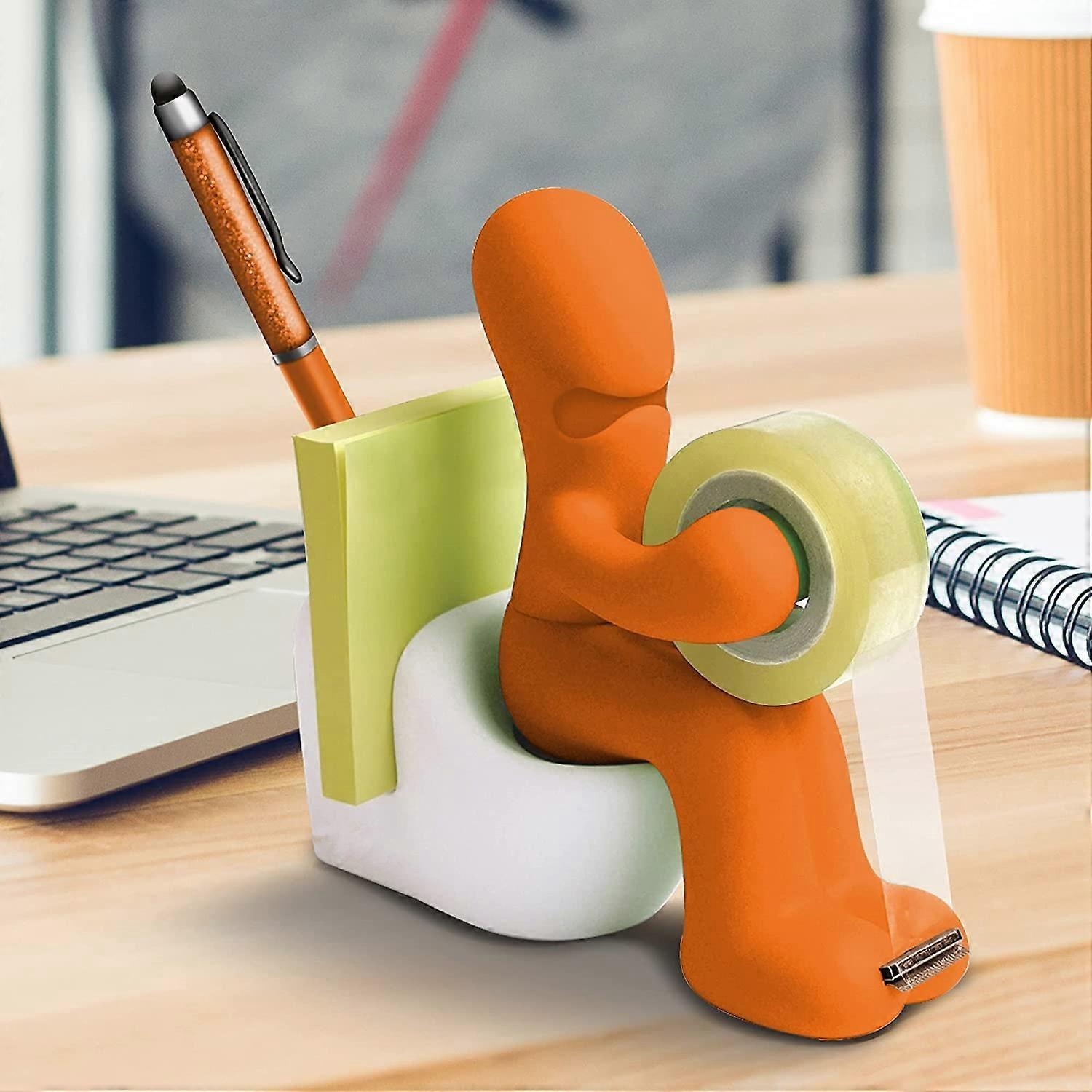 Office Supplies - (Orange) Fun Tape Holder - Fun and cool desk accessory holder with rolls of tape, paper clips, sticky notes and pens!