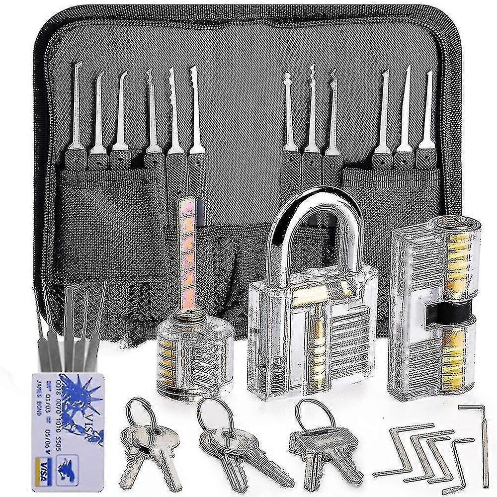 30-piece Lock Picking Set, Lock Pick Set With 3 Transparent Training Locks And Instructions-w