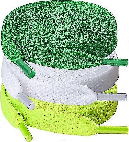 3 أزواج من أربطة الأحذية ، أربطة أحذية مسطحة بعرض 8 مم لأحذية رياضية ، جري ، للبالغين ، أطفال أبيض أصفر أخضر فلورسنت