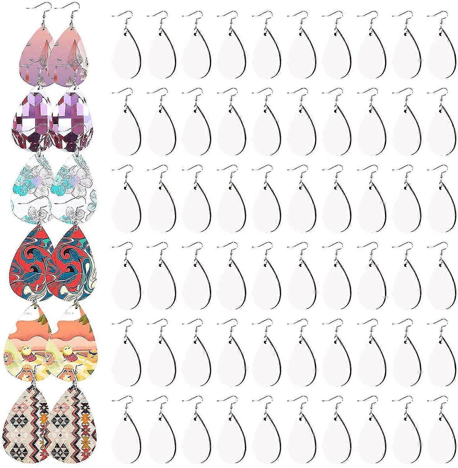 60 pièces sublimation boucles d’oreilles vierges avec anneaux, inachevé en forme de larme transfert de chaleur impression boucle d’oreille en bois bricolage boucles d’oreilles pendentif kit pour bijoux Ma