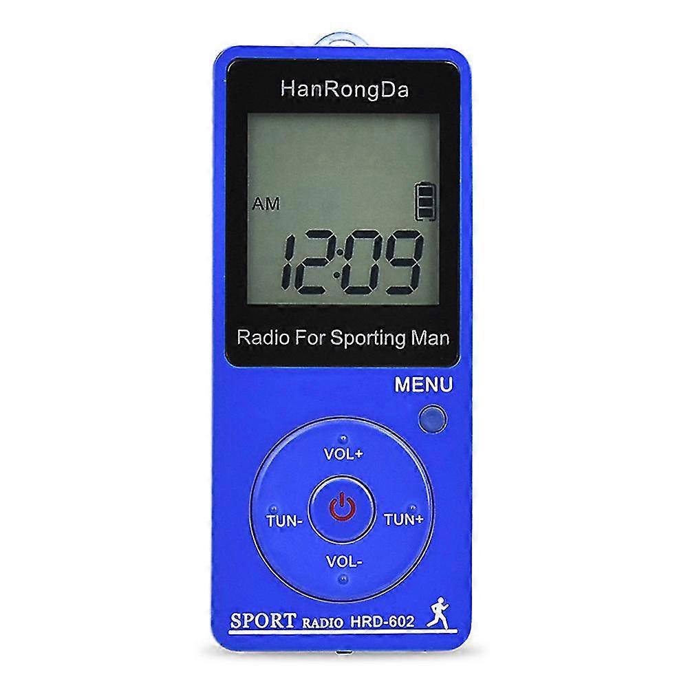 Hrd-602 Portable Radio Receiver Fm/am Radio Lcd Display Lock Button Pocket Radio With Earphone Sports Pedometer Blue