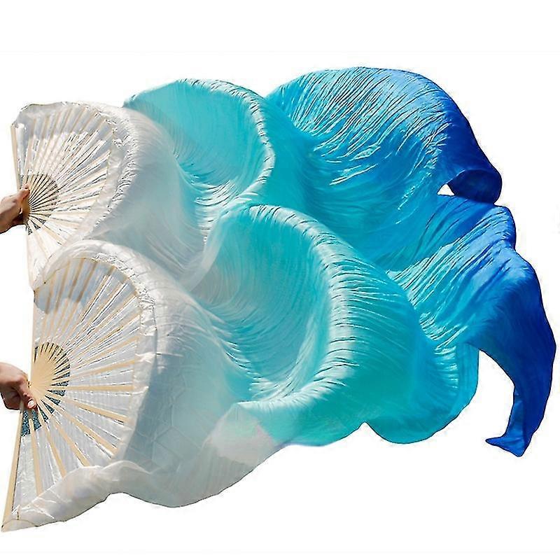 Women Belly Dancing Fan 1 Pair Gradient Color Dancer Practice Long Imitation Silk Fans 150/180x90cm Rayon Silk Fans