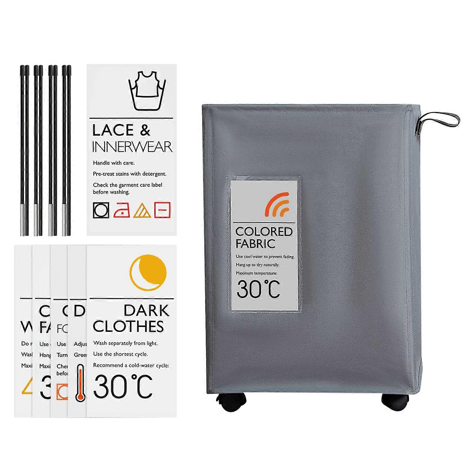 Rolling Slim Laundry Basket with Universal Wheels and Handle Foldable Oxford Cloth Laundry Hamper Mesh Drawstring Dirty Clothes Organizer with 4 Suppo