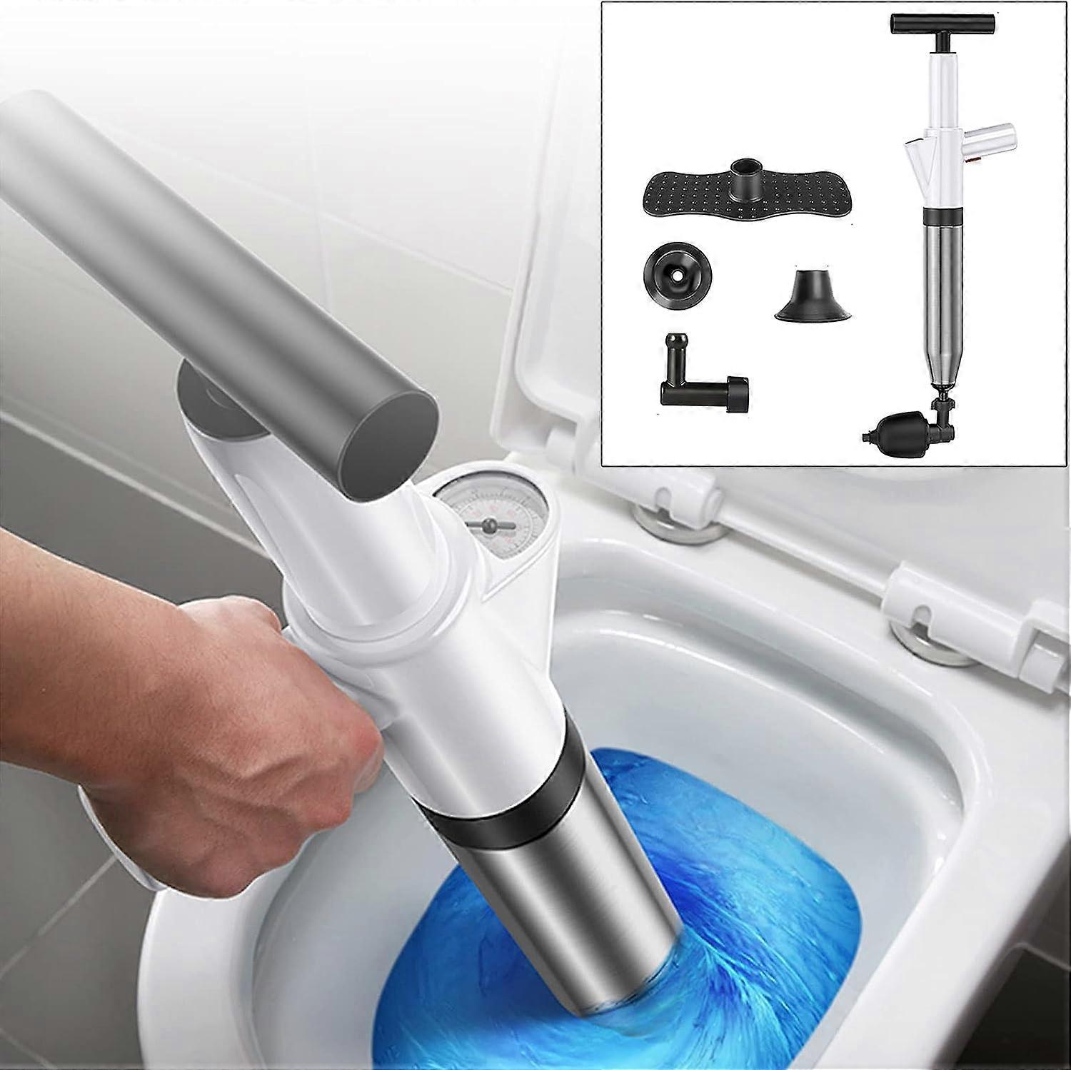 High Pressure Toilet Unblocker with 4 Replaceable Heads Toilet Pump Unblocker Drain Unblocker for Toilet, Sink, Floor Drain, Clogged Pipe and Bathtub