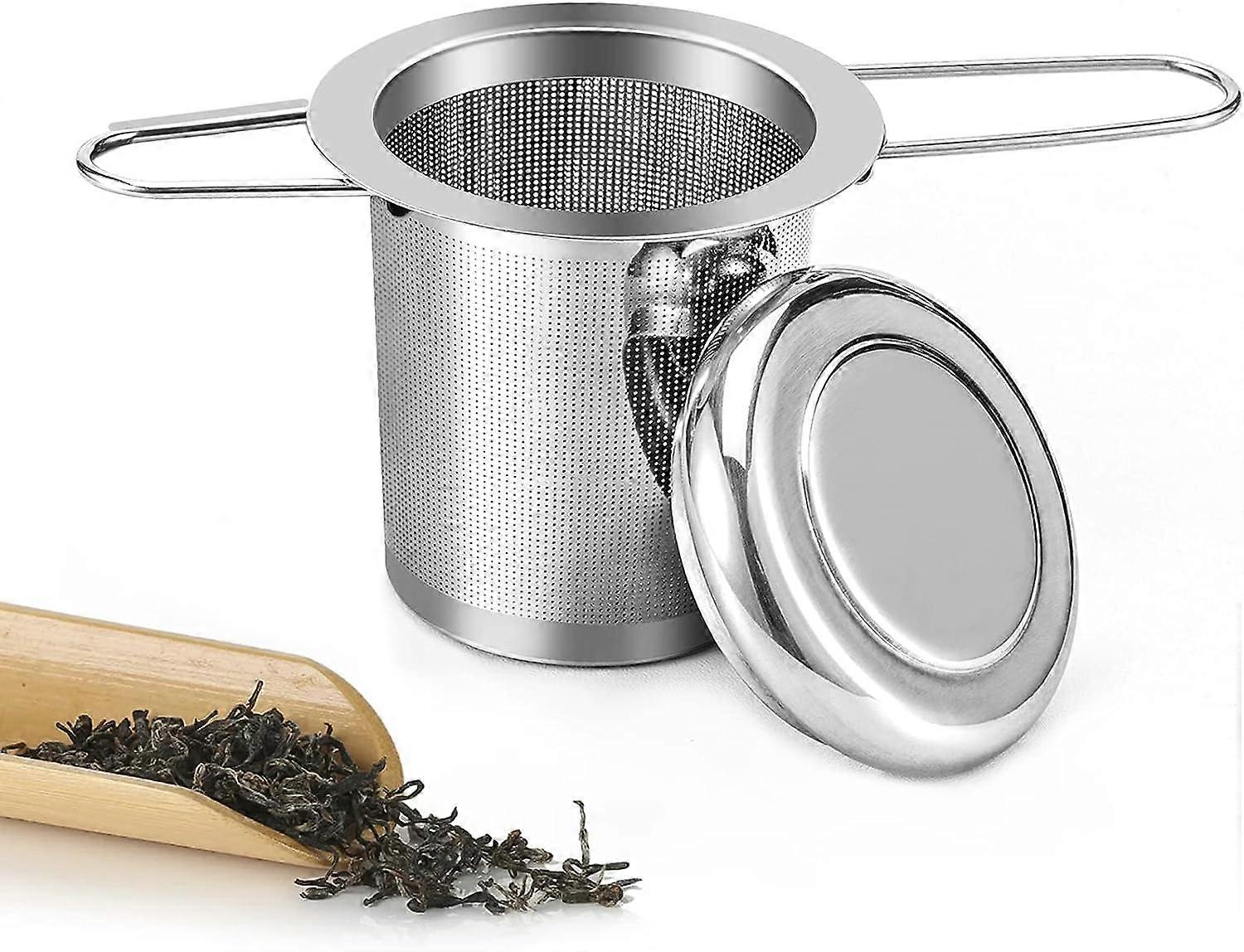 Tea Filter, 304 Stainless Steel Tea Filter Tea Infuser with Folding Handle and Lid for Different Size Cups and Teapots