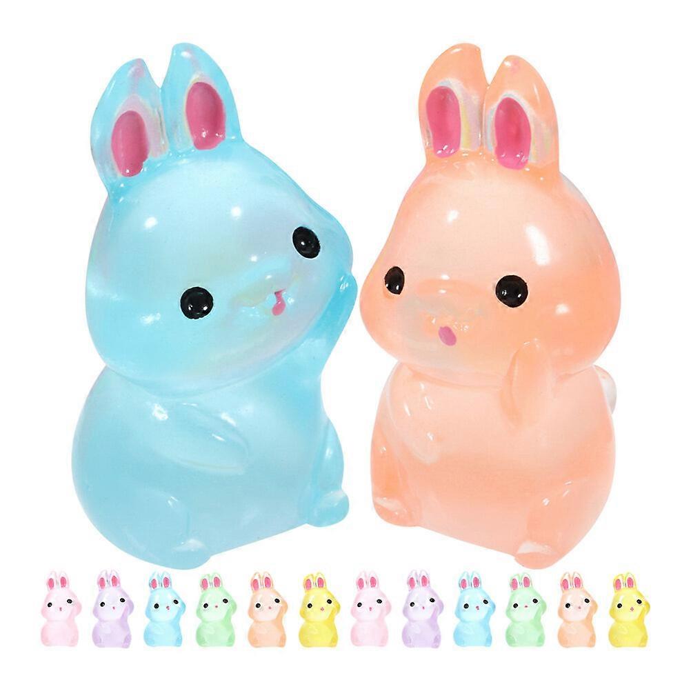 24Pcs Mini Rabbit Figurines Glow In the Dark Rabbit Statues Micro Landscape Sculptures Bonsai Decors