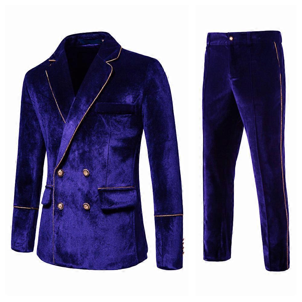 Men's 2 Piece Suit Lapel Two Button Tuxedo Slim Velvet Blazer