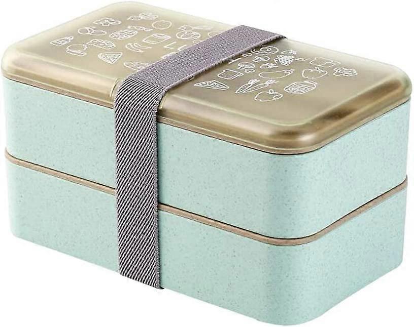 Bento-Box Lunchbox 2-stufig BPA-frei mit wiederverwendbarem Besteck Japanische Lunchbox für Mikrowelle Gefrierschrank Geschirrspüler Bento Lunchbox Kinder Erwachsene (Grün)