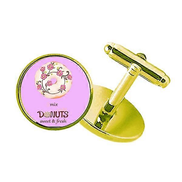 フラワードーナツデザート甘い食べ物がちりばめられたビジネスメタルカフリンクスゴールデン