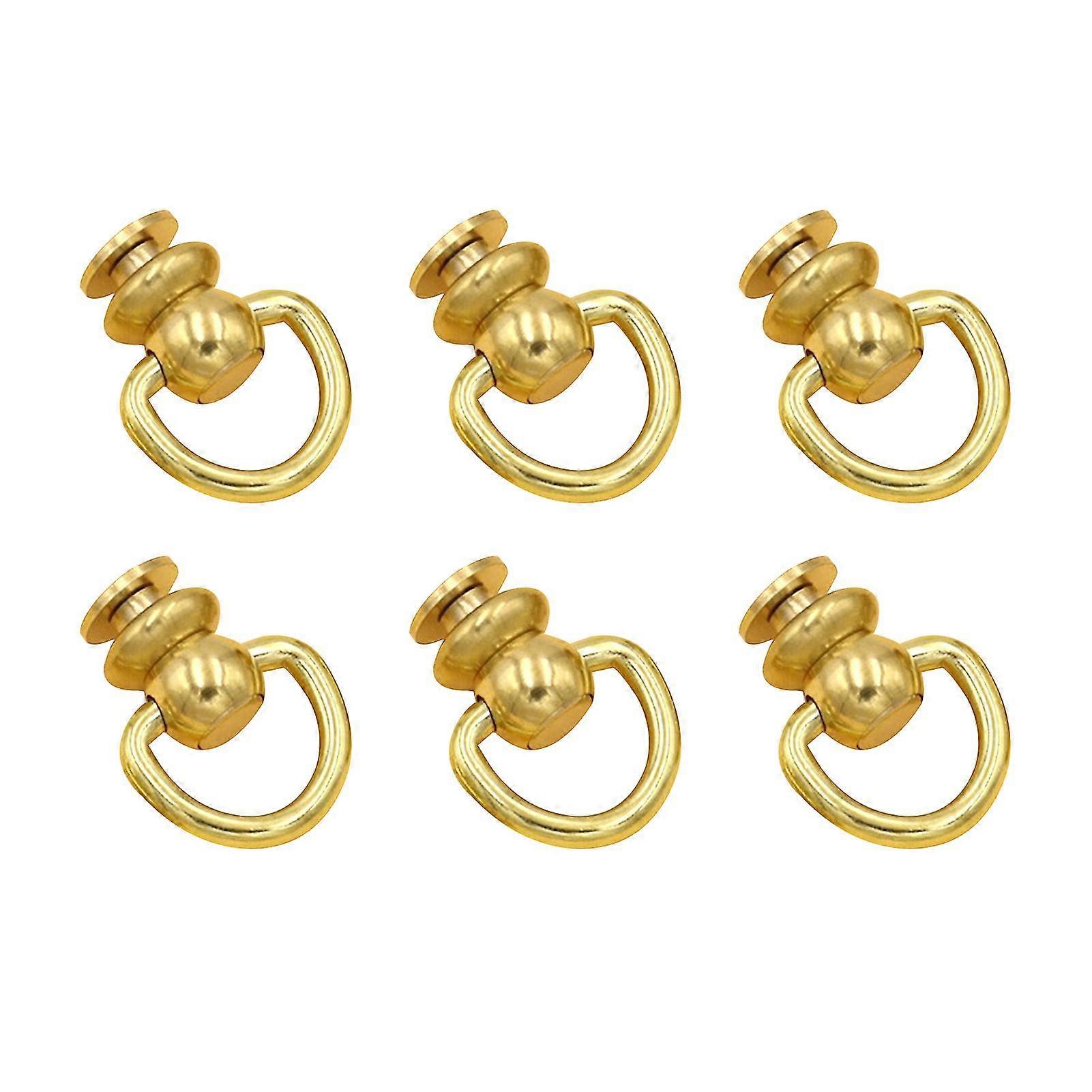 6pcs Ball Stud With D Ring Pet Collar Leathercraft Rivet Solid Brass Bag Part