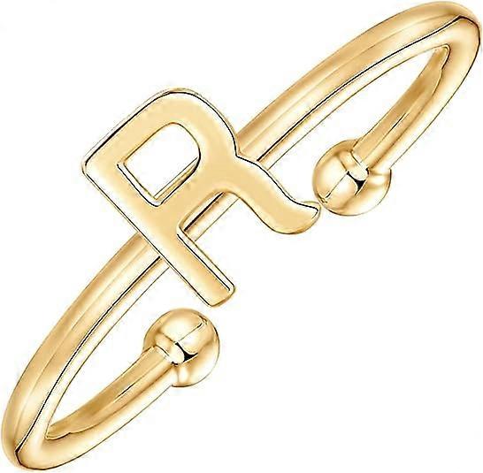 14K Gold Plated Initial Adjustable Ring | Womens Initial Ring | Fasion Ring Women