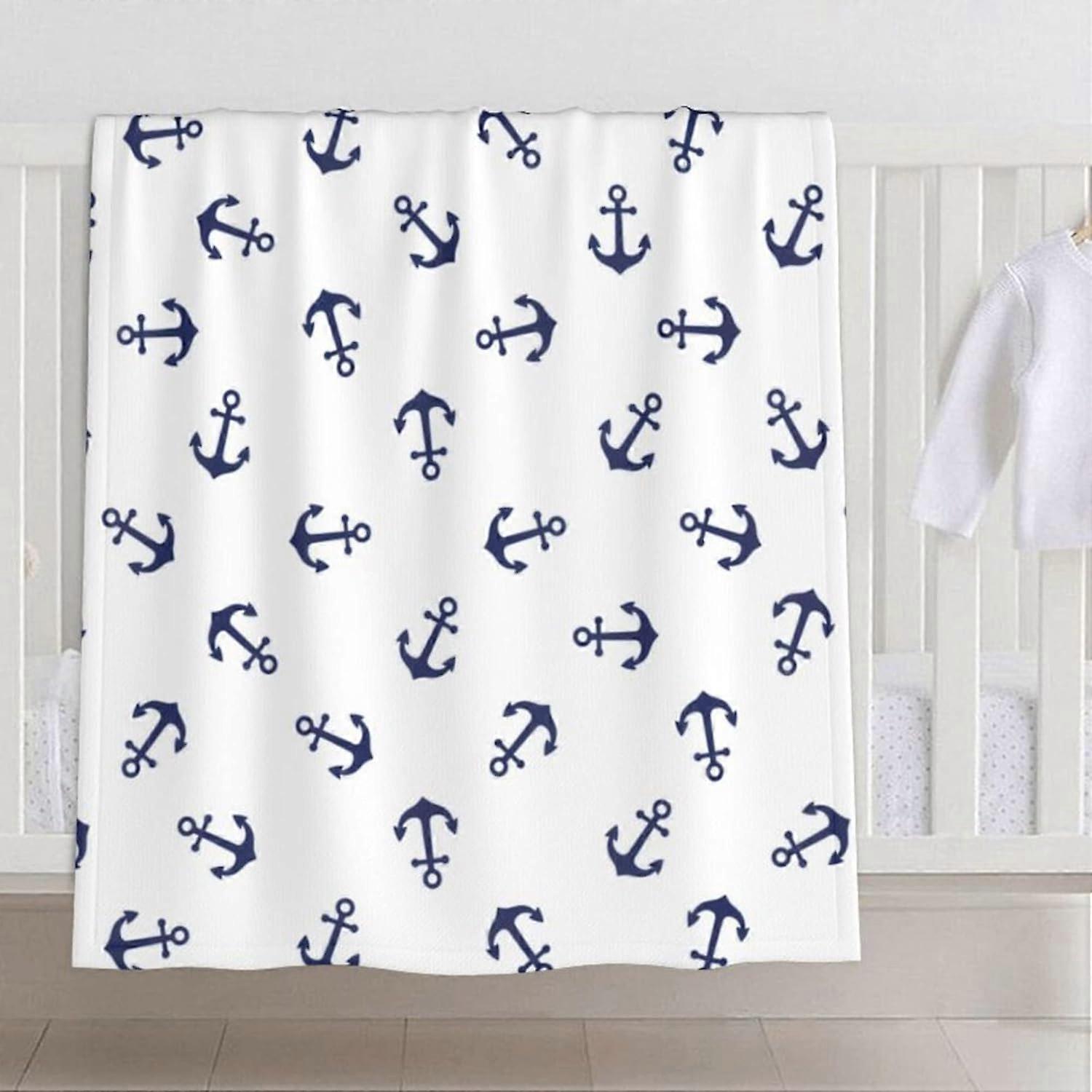 Baby Blanket Anchor for Boy Girl White Navy Marine Newborn 30x40 Inch Toddler Infant Nursery Throw Blankets Double Layer Comfy Soft Plush Stroller Cri