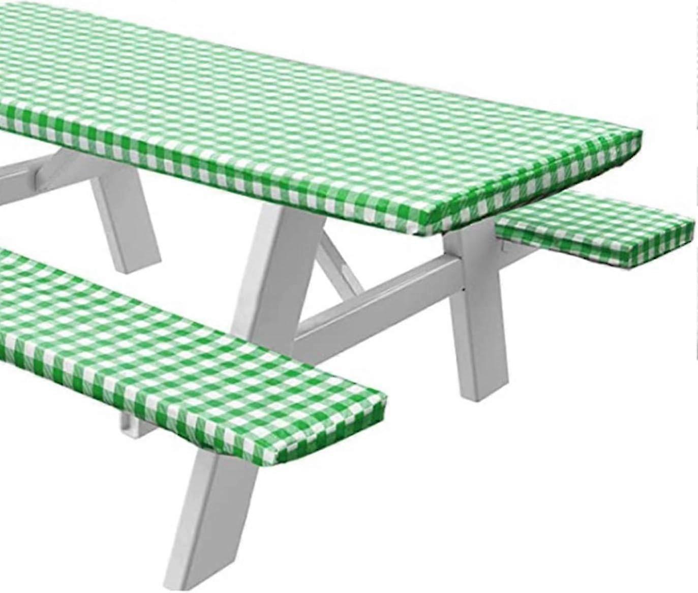 3pcs Oil-proof Picnic Tablecloth Set with Bench Covers for Camping