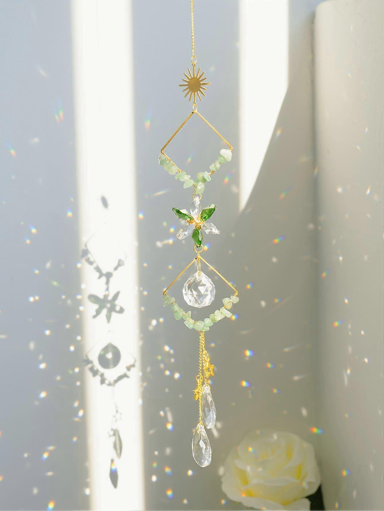 Φυσικό χαλίκι Crystal Square Sun Catcher Home μενταγιόν Μενταγιόν Κήπος,Απόκριες,Τρομακτικό,Φθινόπωρο,Διακοπές,Φεστιβάλ
