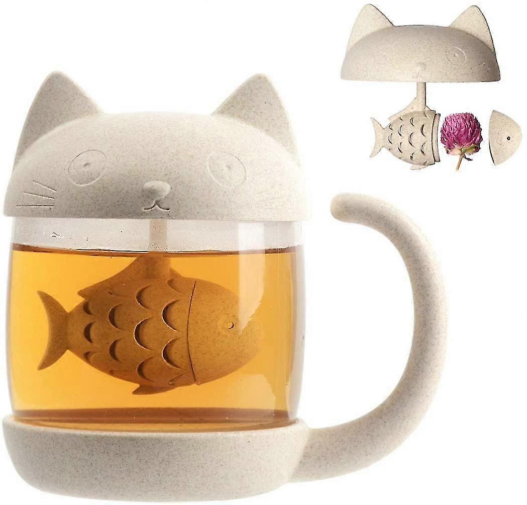 Mug Cat Mug, tasse à thé en verre Cat avec filtre infuseur de thé de poisson