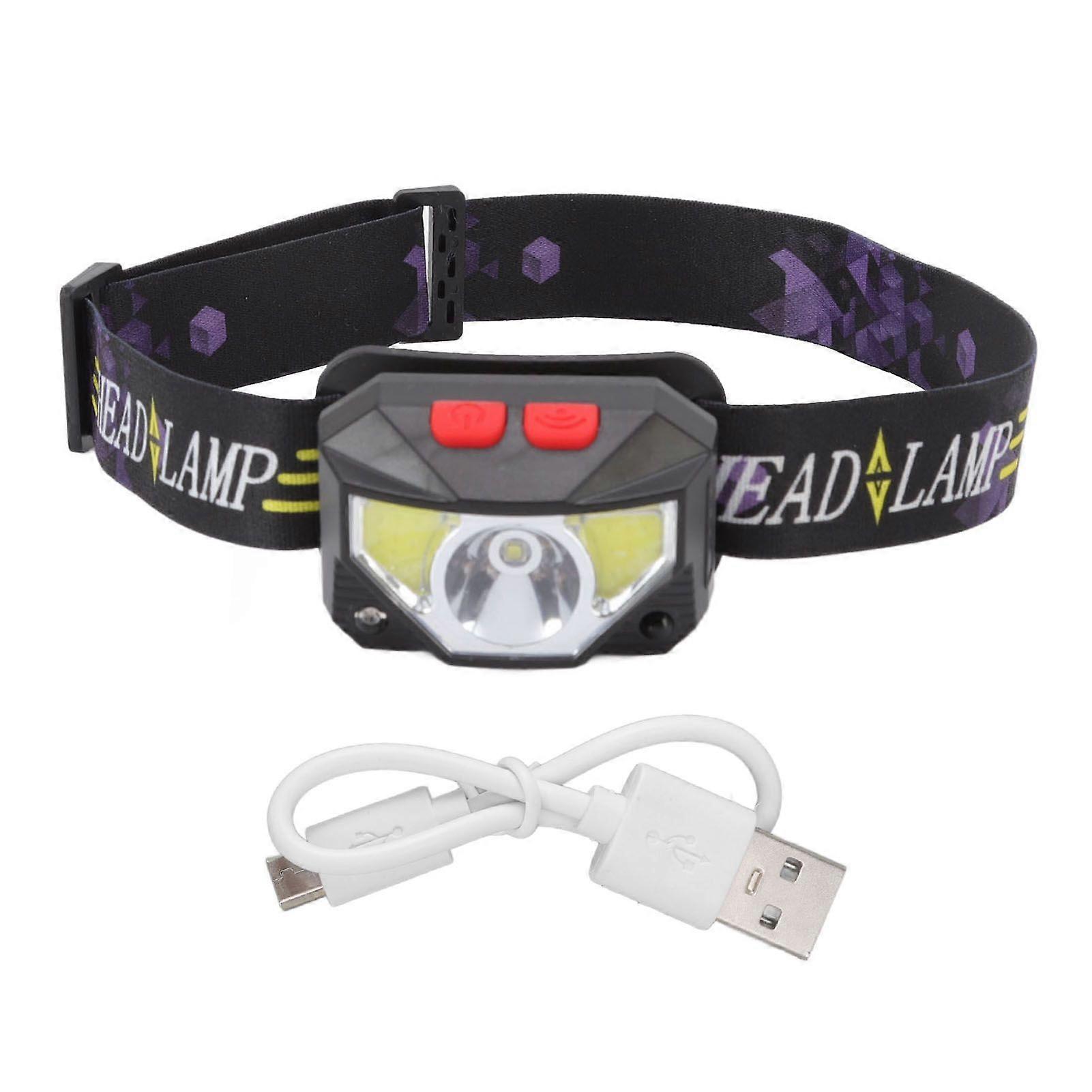 LED Outdoor Headlamp ABS Mini Multifunction USB Charging COB Sensor Head Flashlight