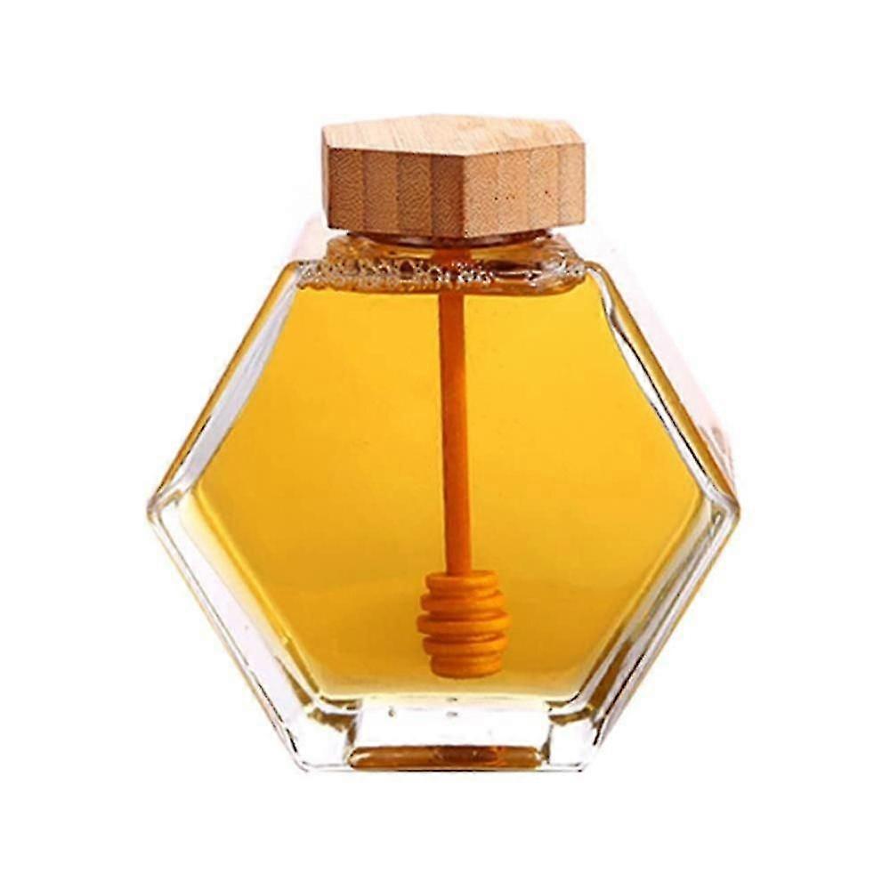 Hexagon Shape Honey Pot Jar With Dipper Heat-resistant Glass Storage Container For e Kitchen