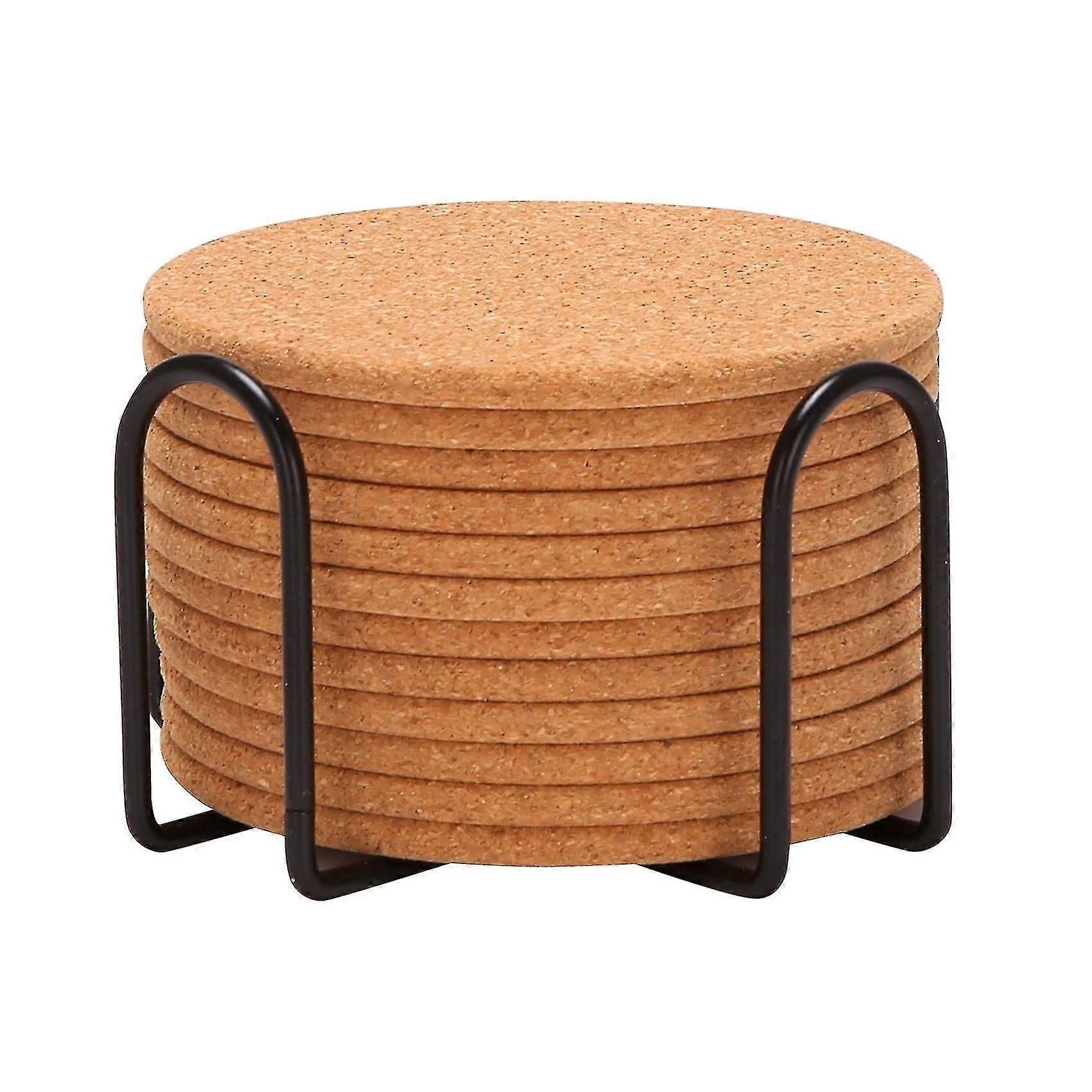 Pack de 12 sous-verres en liège absorbants avec support, ensemble de tapis de tasse résistant à la chaleur, boisson ronde réutilisable Coa
