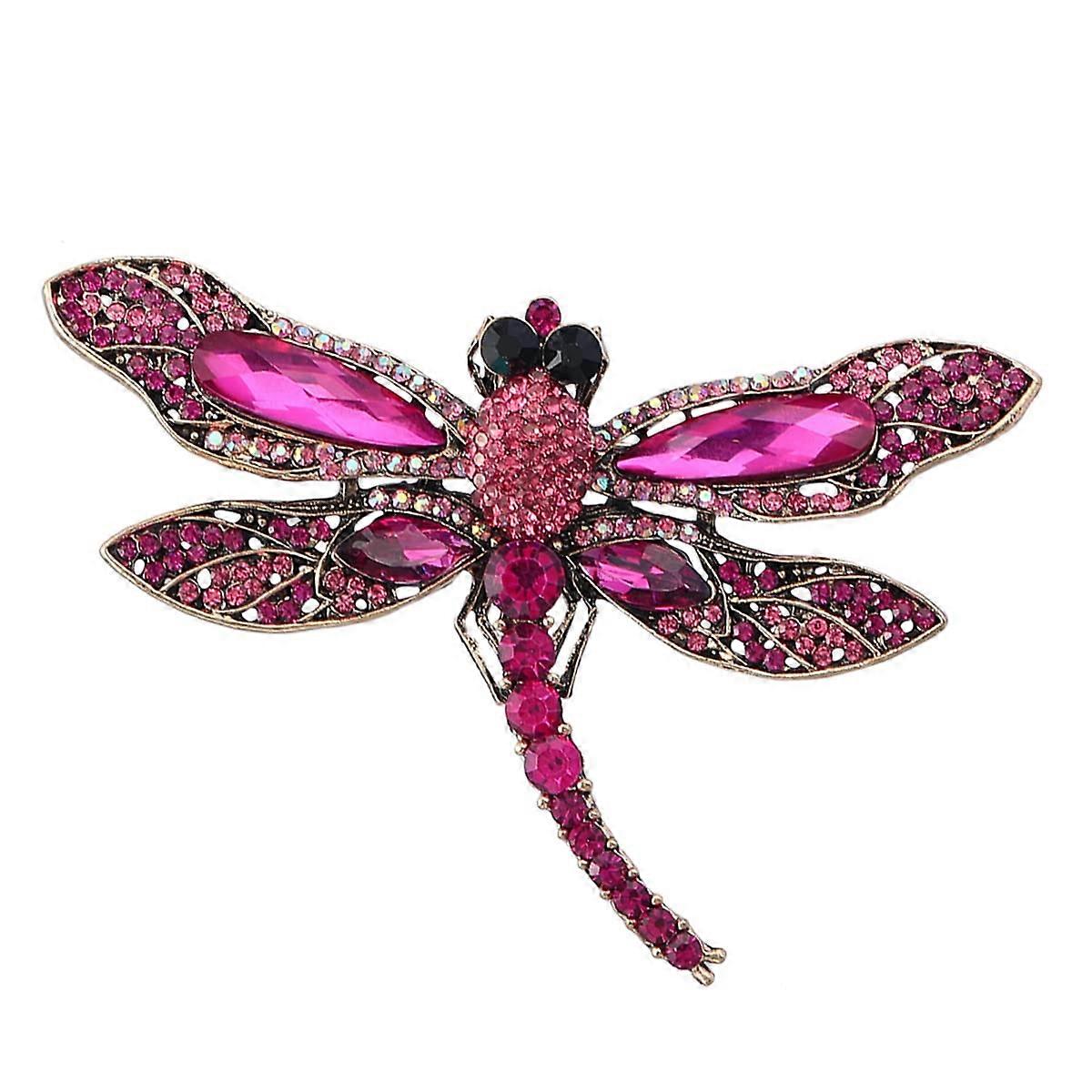 Cubic Zirconia Dragonfly Brooch in Silver Tone with Colorful Gemstones and Vintage Style Design