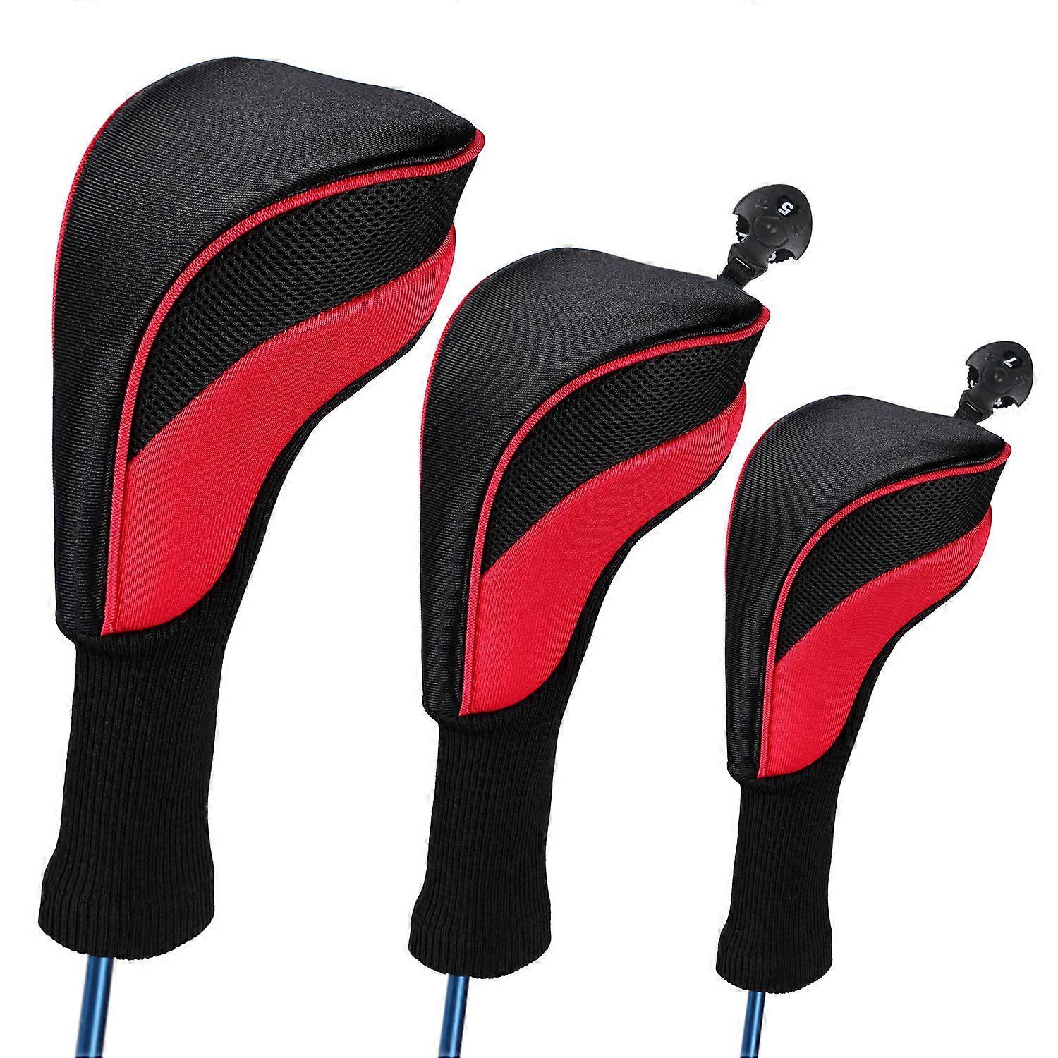 NEw Golf Club Head Covers for Fairway Woods Driver Hybrids, 3Pcs Long Neck Mesh Golf Club Headcovers Set with Interchangeable No. Tags 3 4 5 7 X