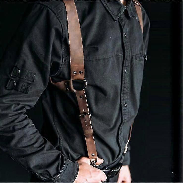 قابل للتعديل الرجال بو الجلود الظهر حزام الجسم الصدر تسخير المعلقات حزام (1PCS، البني)