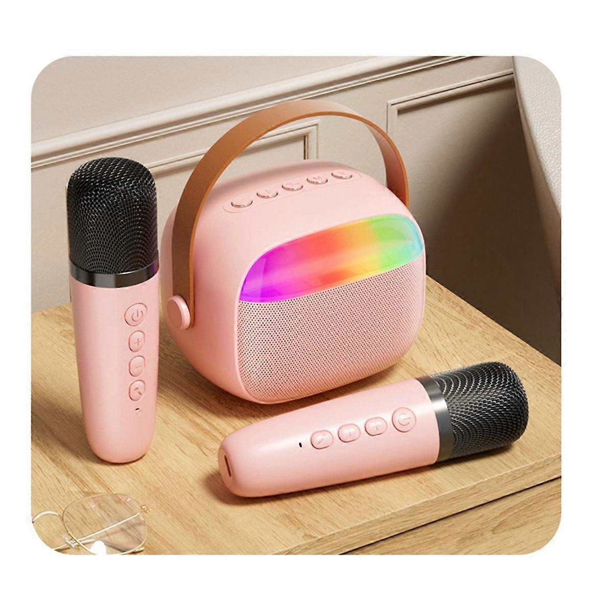 Kids Karaoke Machine, Portable Bluetooth Speaker with 2 Wireless Microphones Pink