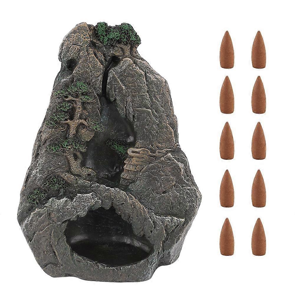 Waterfall Mountain Tower Reflow Resin Incense Burner Stand Sandalwood Incense Burner with 10 Cones