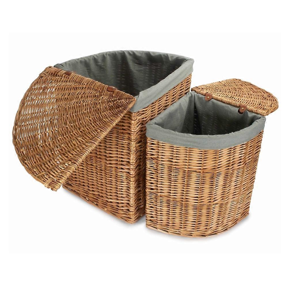 Light Steamed Corner Wicker Laundry Basket With Grey Sage Lining