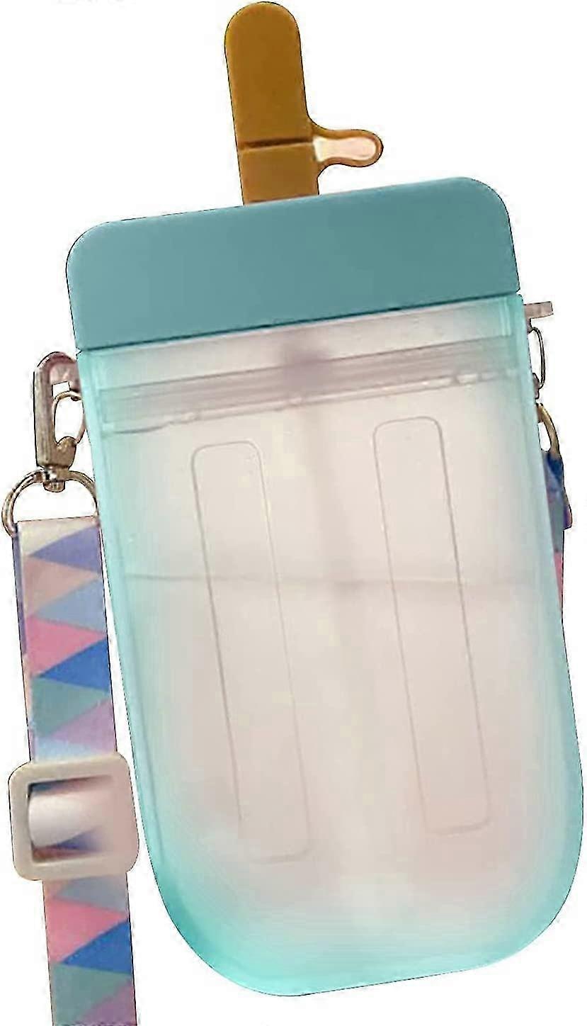 300ML Popsicle Shaped Plastic Children Drinking Bottle with Straw (Blue)