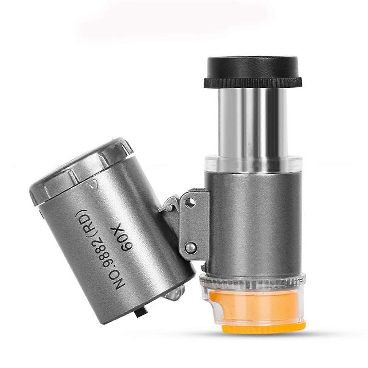 60X Mini Pocket Microscope Jewelers Eye Loupe With LED UV Light- C