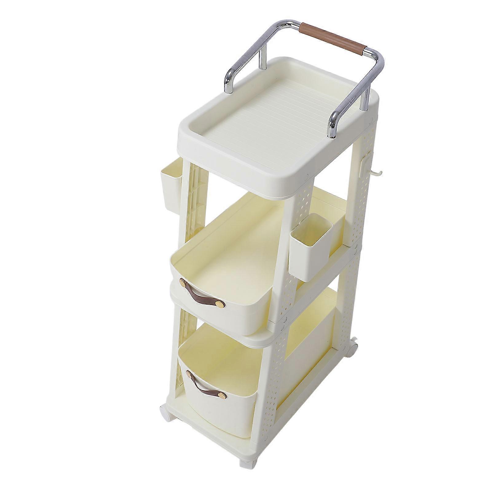 Rolling Utility Cart with Wheels Multi Functional Storage Trolley for Office Living Room Kitchen Movable Storage Organizer 3 Tier Cream 