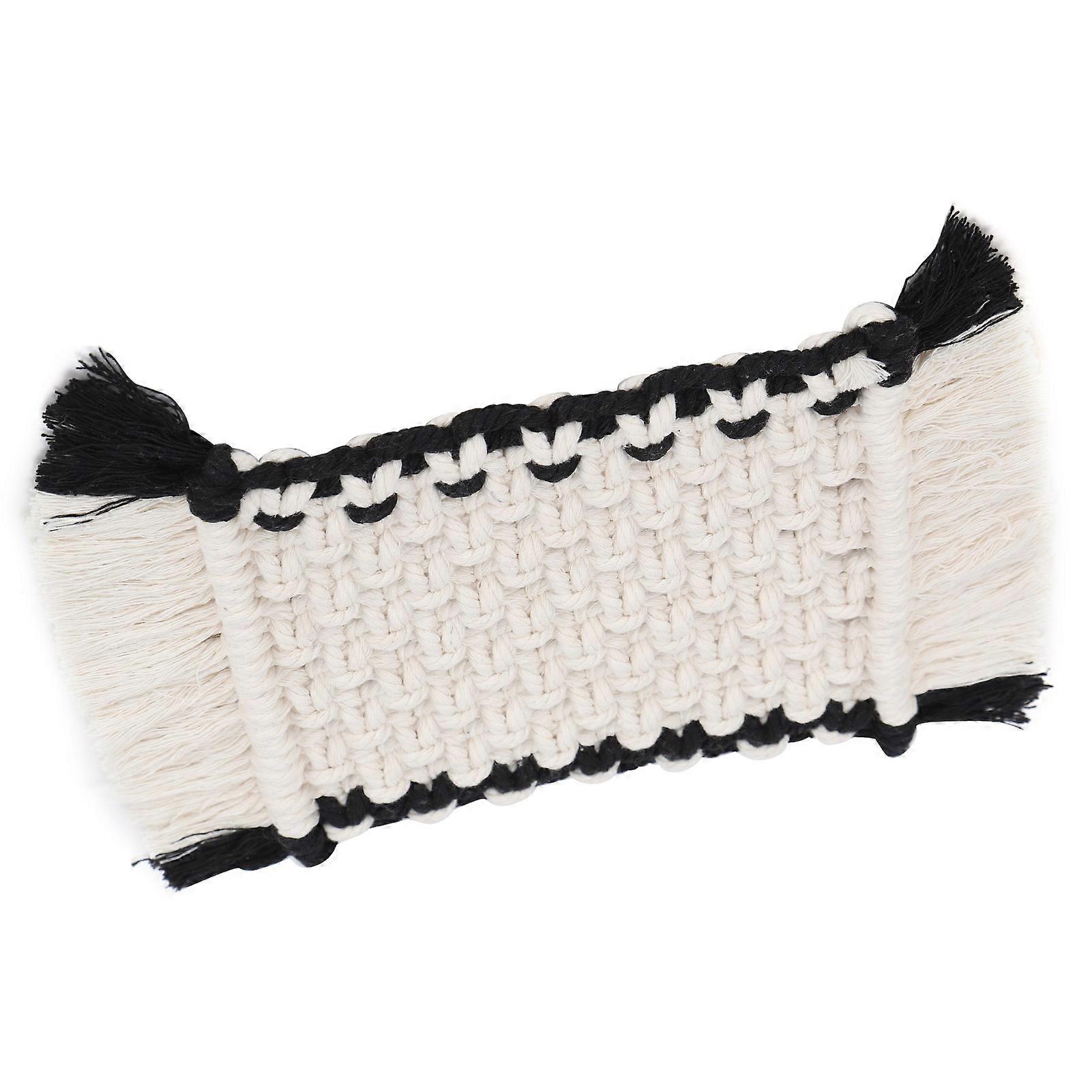 Coaster Cotton Material HandWoven Rectangular Tassel Placemat Tablecloth Desktop Decoration(B )