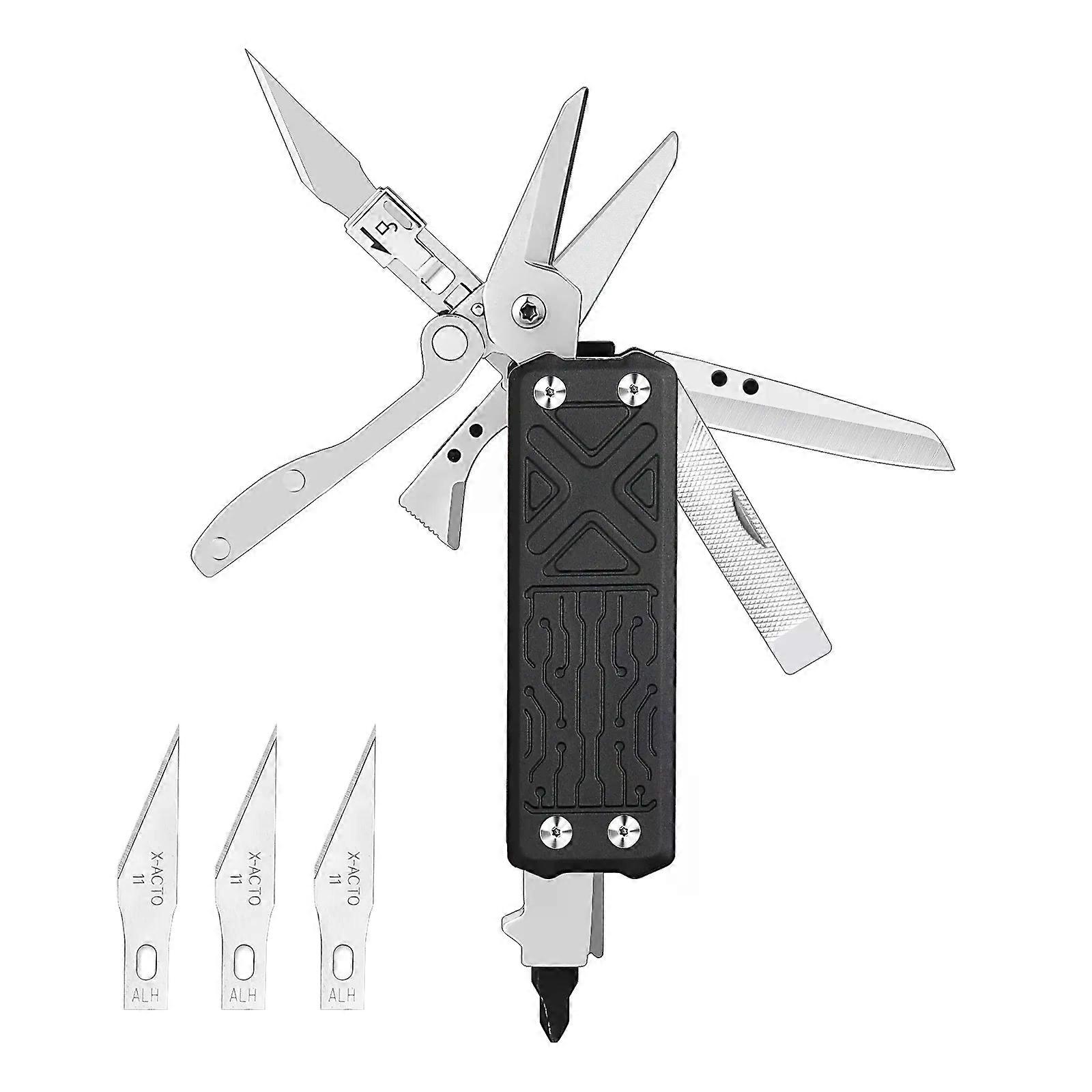 10-in-1 Pocket Multitool E1 EDC Multi Functional Tools Sostituibile Intaglio Pieghevole Forbici Cacciavite Raschietto