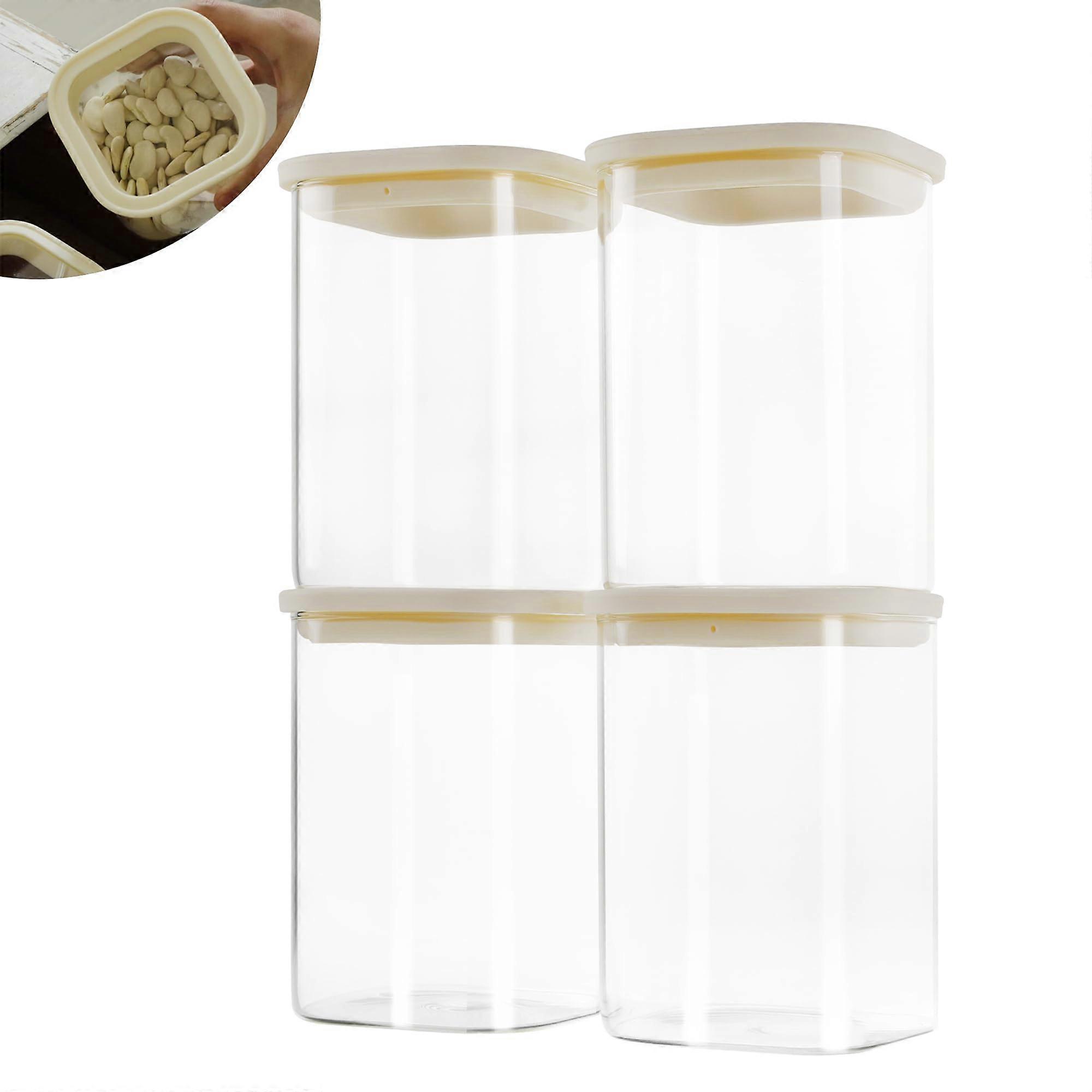 40oz Square Glass Pantry Jars Set of 4 with Clear Airtight Lids for Flour, Sugar, Kitchen Organization, Refrigerator Safe