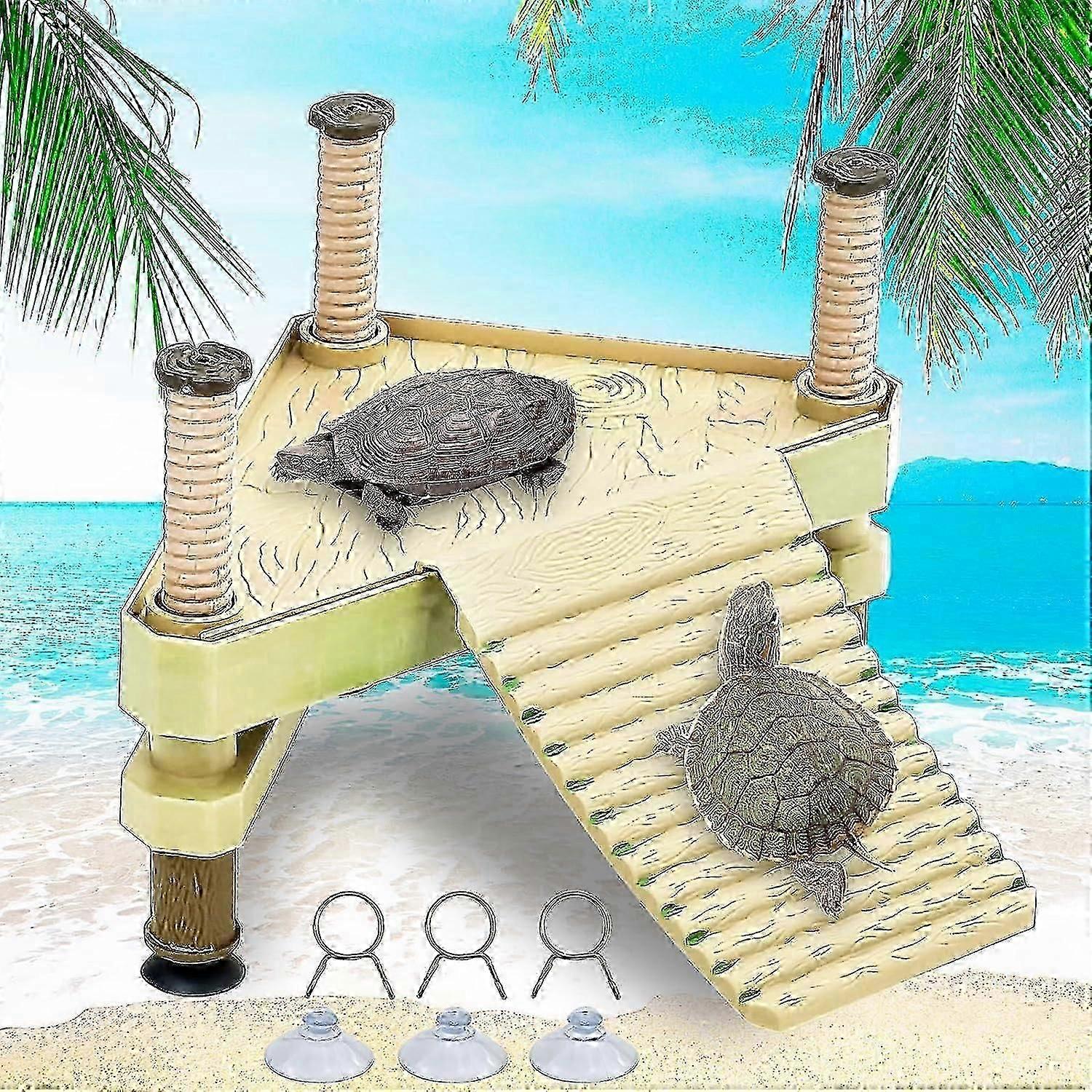 Floating Turtle Pier and Basking Platform Turtle Basking Platform Ramp Tortoise Reptile Floating Docks Climbing Ladder for Crabs Frogs Newts Salam