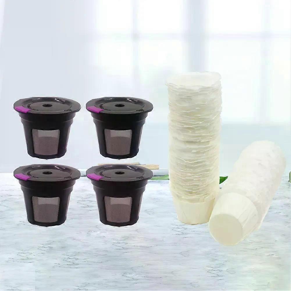 4pcs Reusable K-Cup Replacement with 100pcs Paper Filters Coffee Filters K Cup Pod Coffee Filter compatible for Keurig 1.0/2.0 Coffee Maker