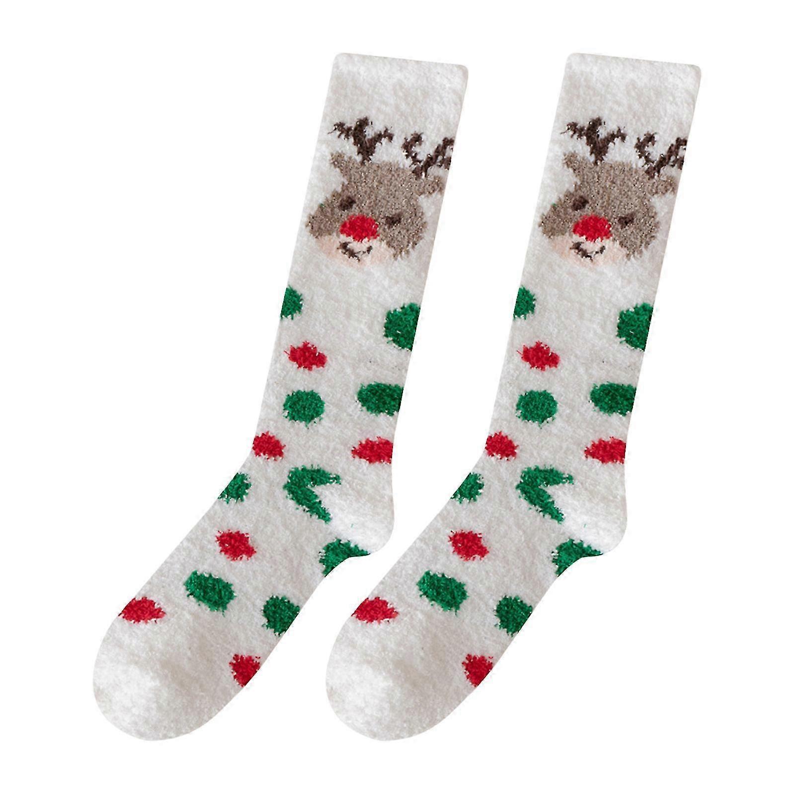 1 זוג גרבי חג המולד רך חם גרביים מטושטש חמוד צמר אלמוגים גבוהי ברכיים גרביים ארוכות לנשים בנות מתנות