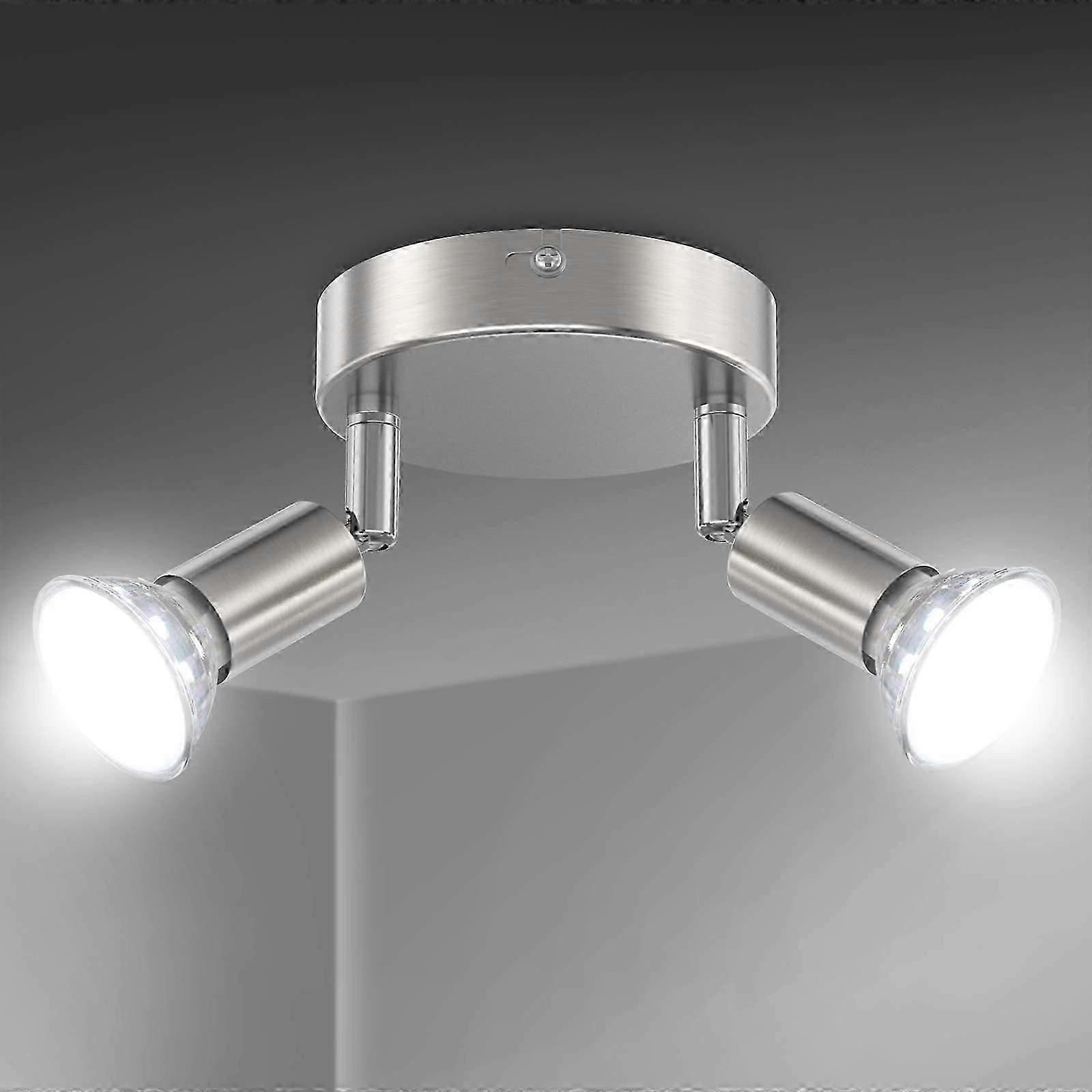 LED Ceiling Light Rotatable, 2 Way Round Plate LED Ceiling Spot Lights, Including 2x4W GU10 LED Light Bulbs, Cool White,for Kitchen, Living Room