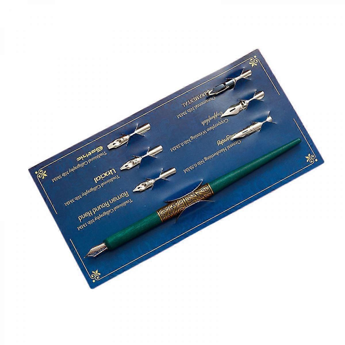 Wooden Dip Pen Calligraphy Set with 6 Nibs for Beginners, Kids, Writing, Signatures and Drawing