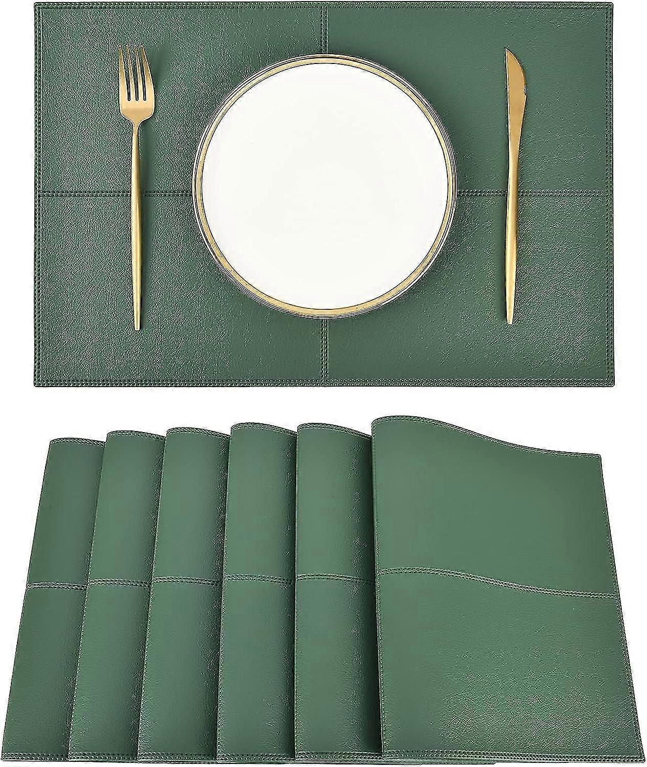 Set De 6 Sets De Table Dcoratifs En Cuir Artificiel Impermable Et Rsistant  La Chaleur Et Aux Taches Pour La Table De Cuisine, Vert Fonc