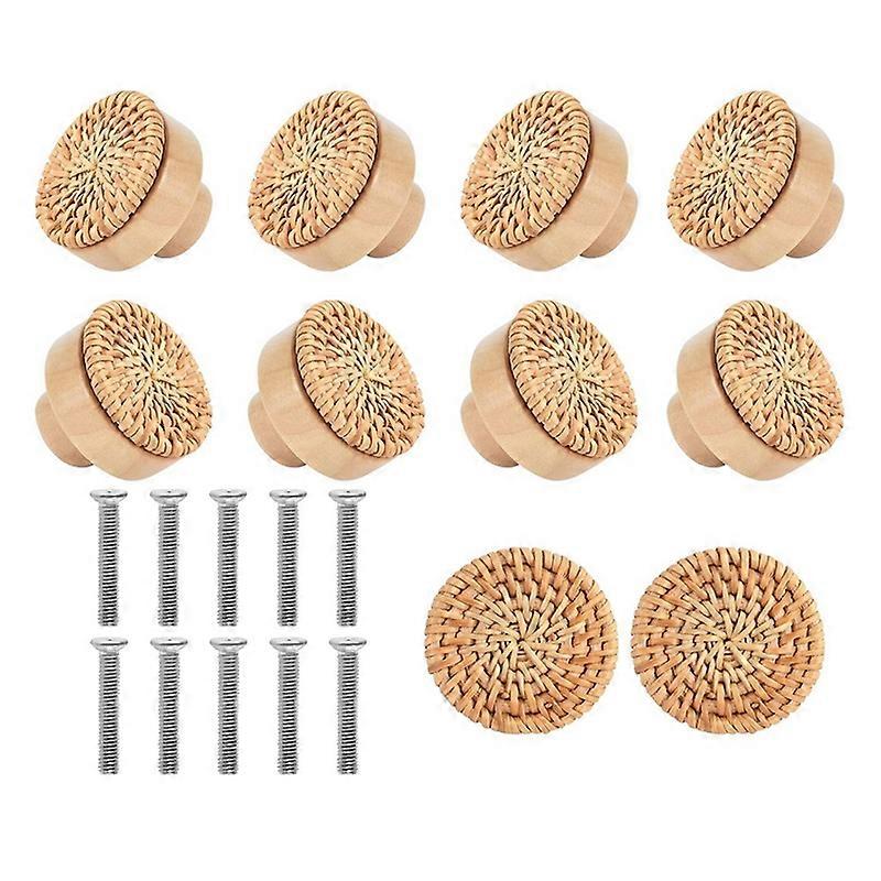 10PCS Wooden Handles Beech Rattan Drawer Knobs,45MM