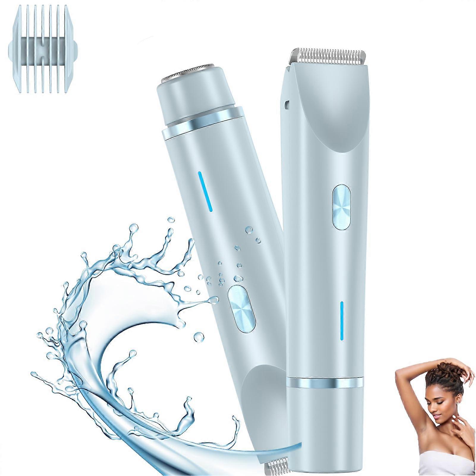Glow Aura Women's Shaver, 2in1 Dual Head for Bikini  Body (Blue)