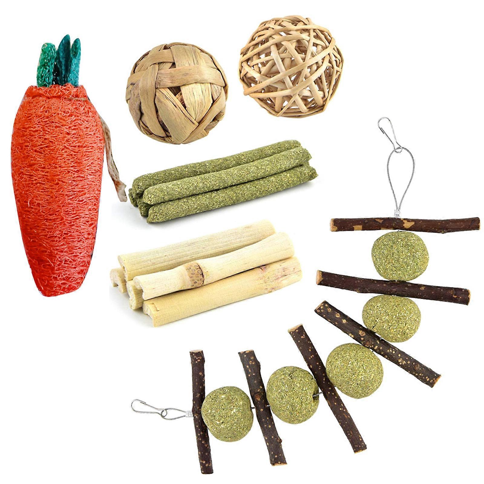 6 Pieces Bunny Chew Toys Hanging for Hay Treat Strings Grass Sticks Loofah Toy for Rabbit Squirrel Small Pets Dental Car Multicolor