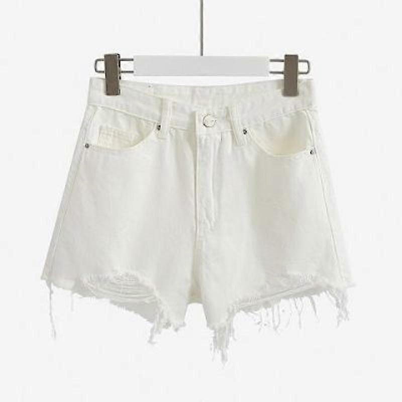 Girl Denim Shorts High Waist Summer Show Thin A-line Pants Raw Edge Worn Out Wide Leg Pants
