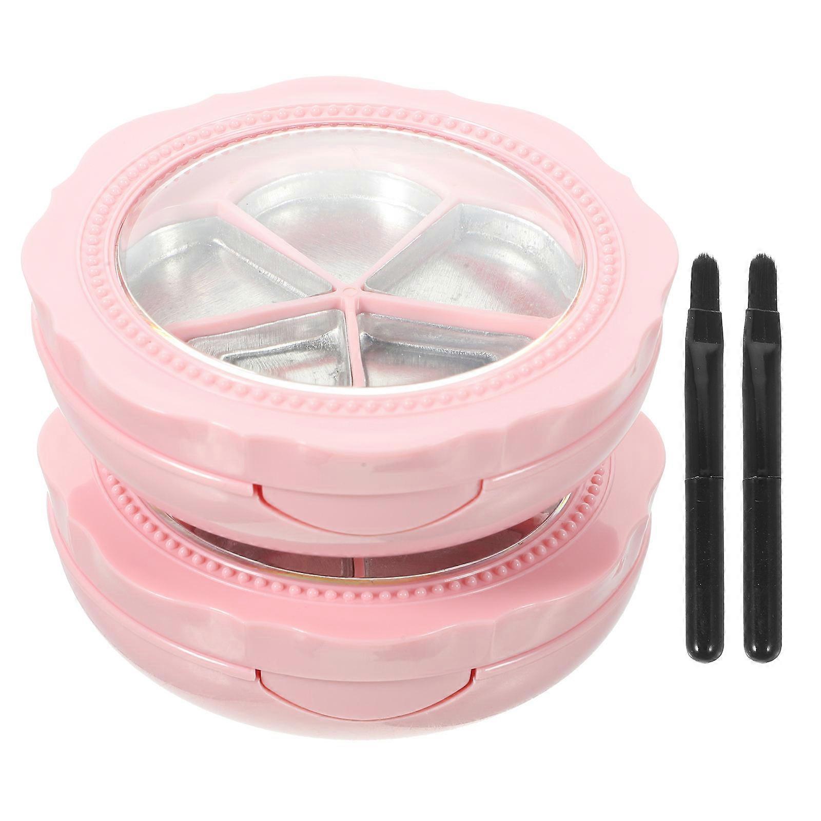 Durable Pink Refillable Eyeshadow Case for Storage Portable Makeup Mirror Box with 5 Grids 2 Sets