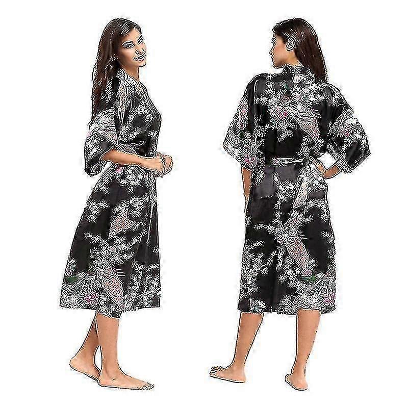 Kvinnor Lyx Soft Silk Satin Kimono Robe Klänning Lång Badrock Nattkläder Sovkläder