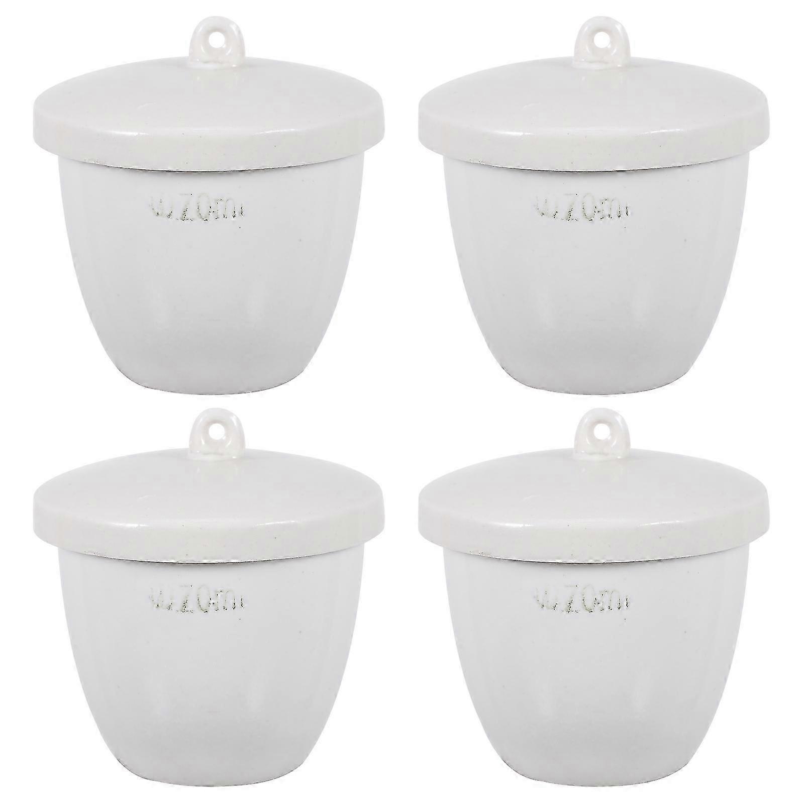 4st Hög Temp Resistent Keramisk Degel med Lock 7X7CM Vit