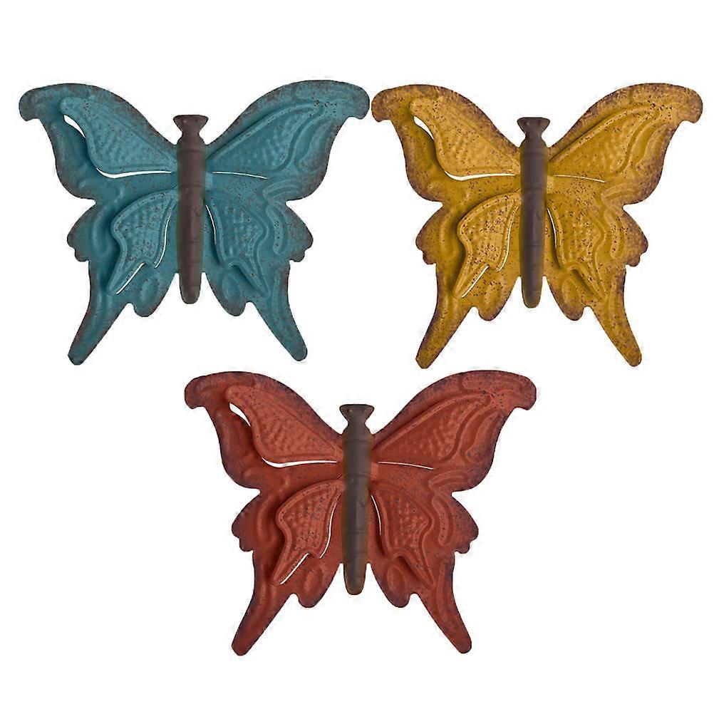 Iron Butterflies Ornaments Butterflies Pendant 3D Butterflies Patio Garden Decoration 3Pcs