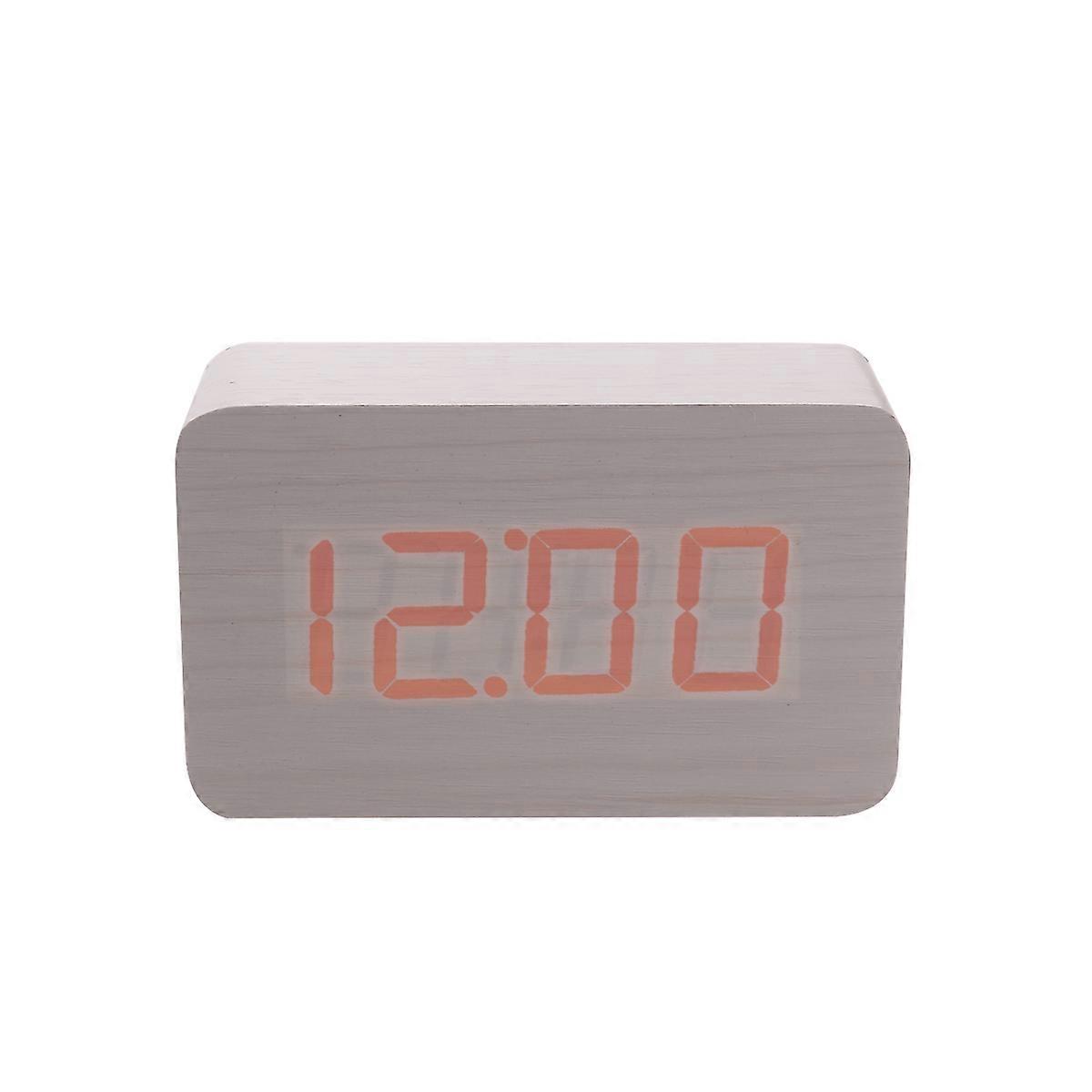 Digital Temperature Display Led Wood Alarm Clock Natural Style Adults Dark Light Display 1Set